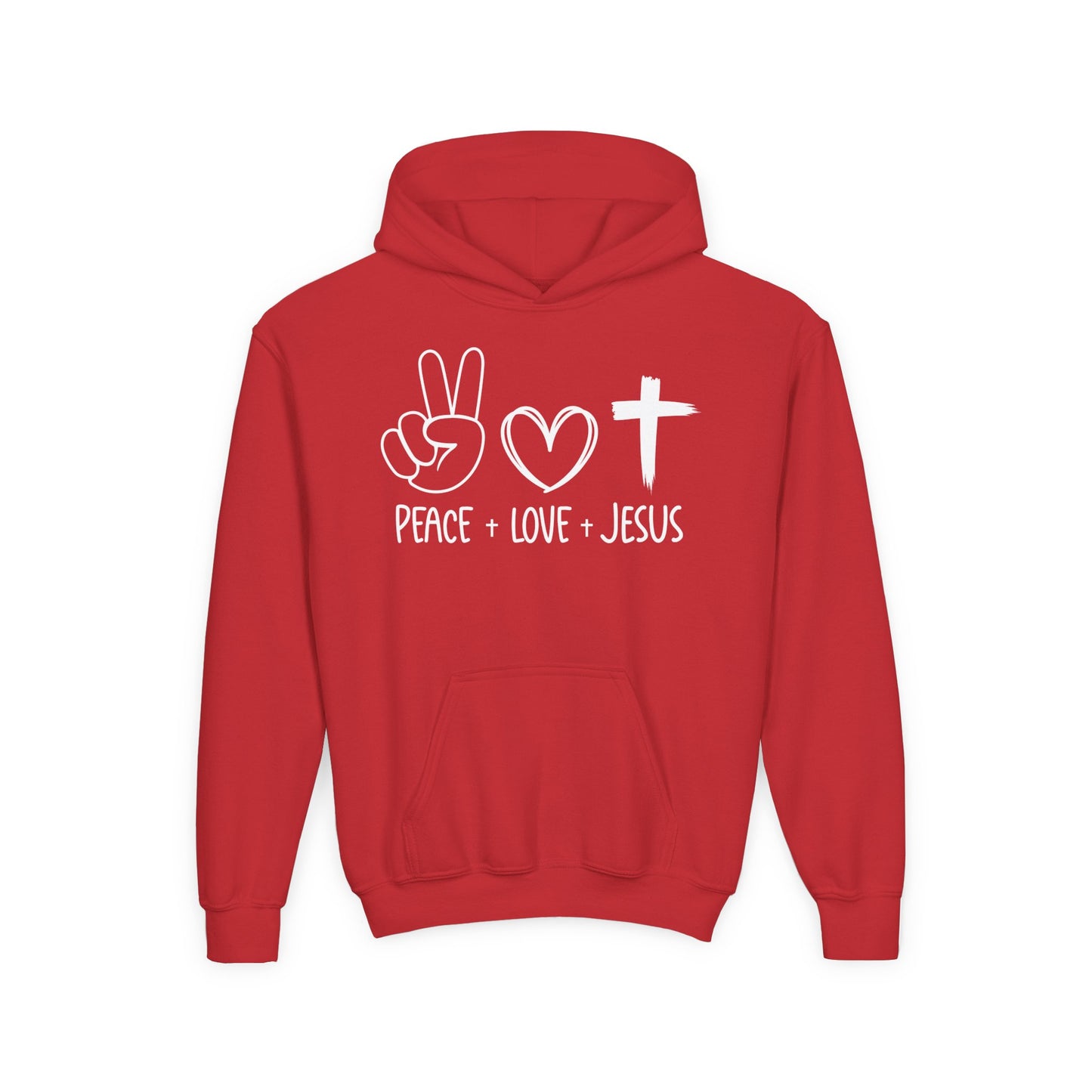 PEACE LOVE JESUS - YOUTH MEDIUM-HEAVY WEIGHT HOODIE