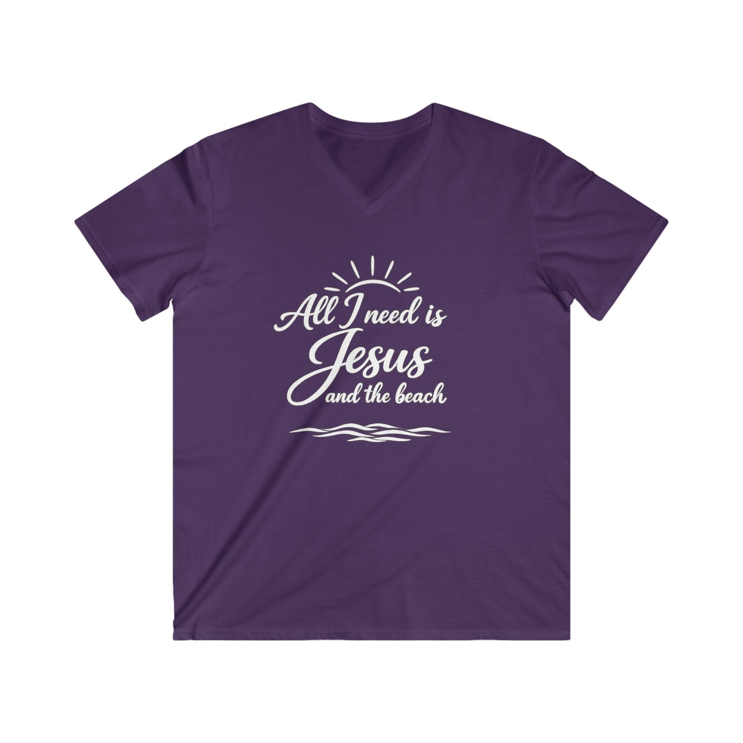 ALL I NEED IS JESUS AND THE BEACH - V-NECK PREMIUM T-SHIRT