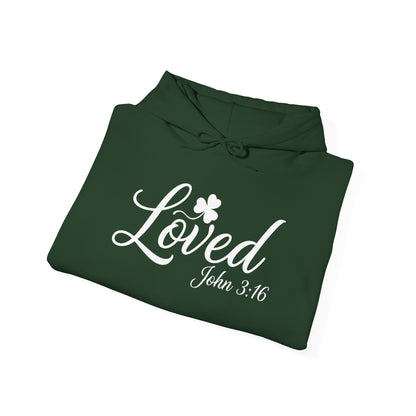 Loved John 3:16 Hoodie – Christian Inspirational St. Patrick’s Clover Sweatshirt