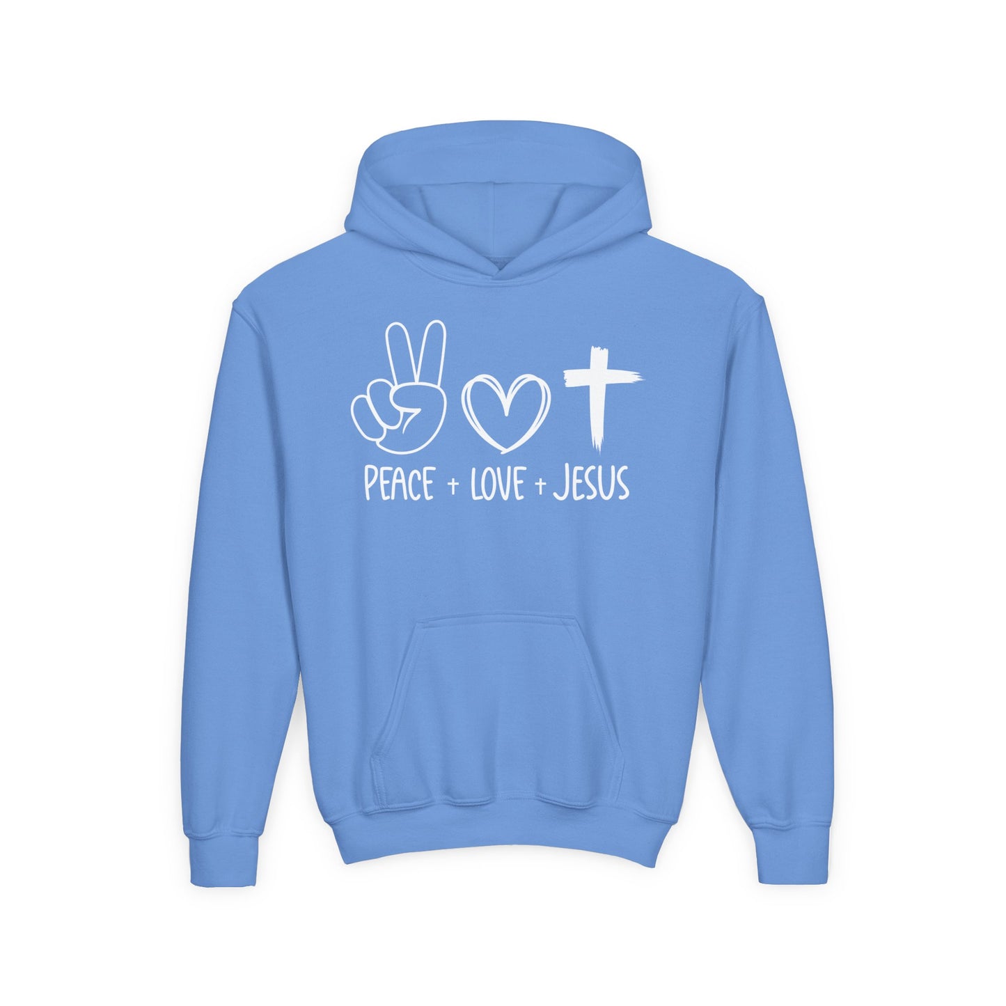 PEACE LOVE JESUS - YOUTH MEDIUM-HEAVY WEIGHT HOODIE