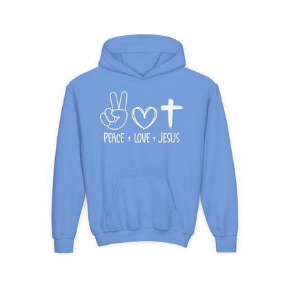 PEACE LOVE JESUS - YOUTH MEDIUM-HEAVY WEIGHT HOODIE