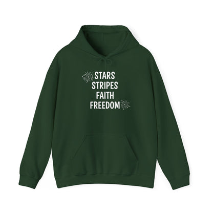 STARS STRIPES FAITH FREEDOM - MEDIUM-HEAVY WEIGHT HOODIE