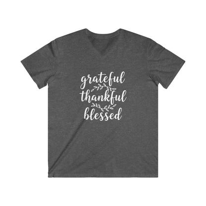 GRATEFUL THANKFUL BLESSED - PREMIUM V-NECK T-SHIRT