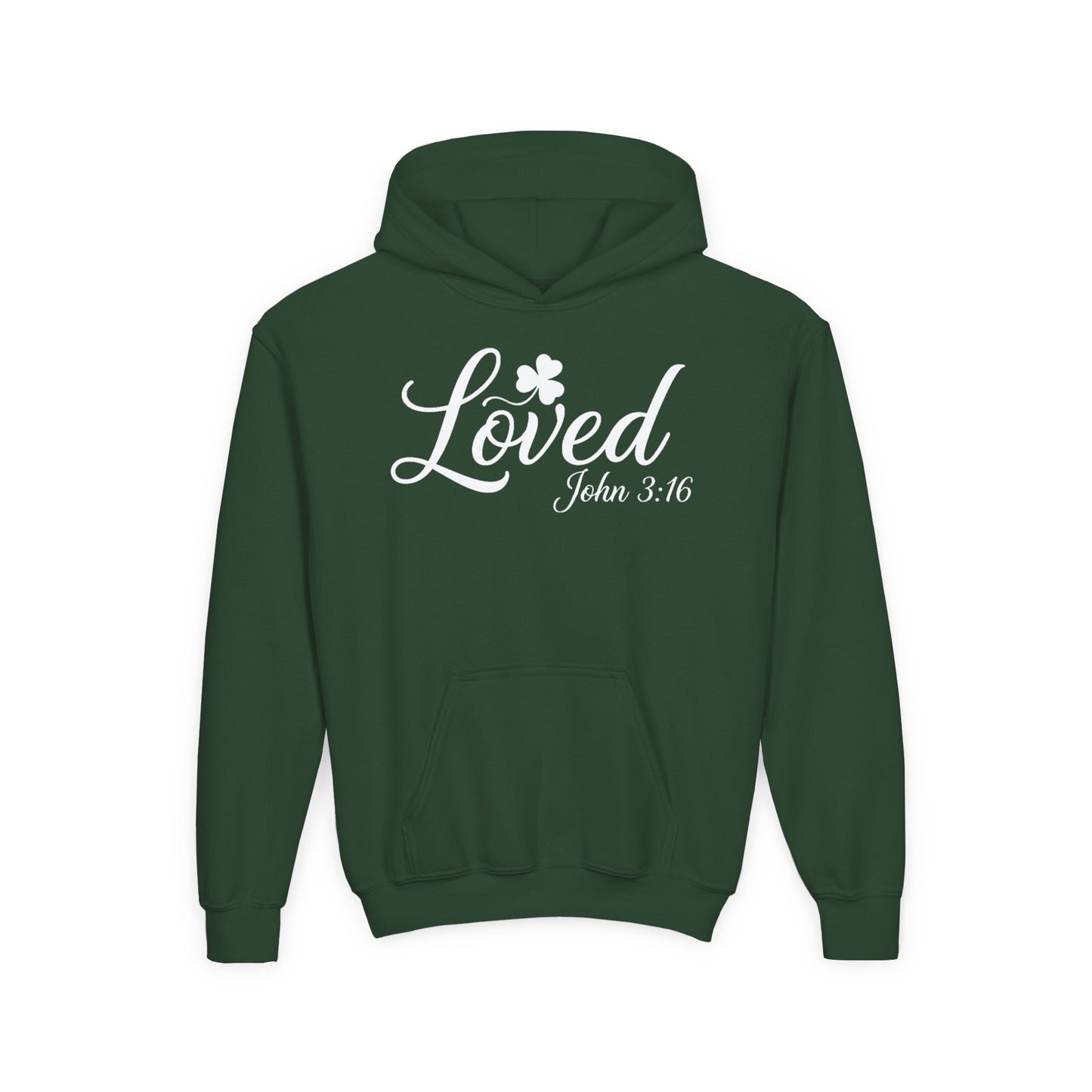 LOVED JOHN 3:16 - YOUTH MEDIUM-HEAVY WEIGHT HOODIE
