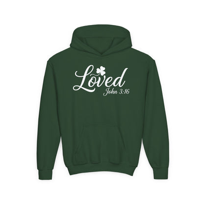 LOVED JOHN 3:16 - YOUTH MEDIUM-HEAVY WEIGHT HOODIE