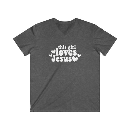 THIS GIRL LOVES JESUS - V-NECK PREMIUM T-SHIRT