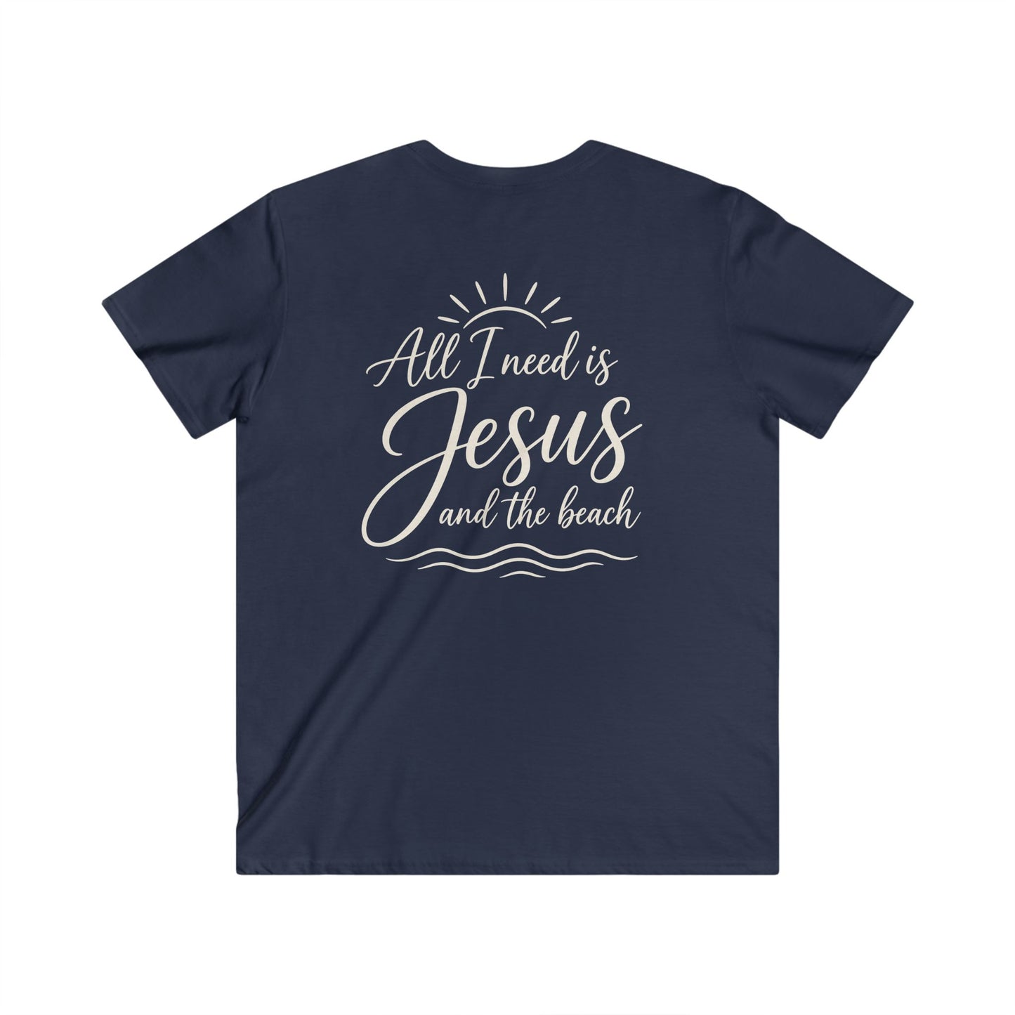 ALL I NEED IS JESUS AND THE BEACH F/B - V-NECK PREMIUM T-SHIRT