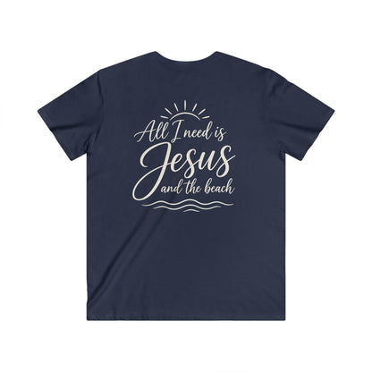 ALL I NEED IS JESUS AND THE BEACH F/B - V-NECK PREMIUM T-SHIRT