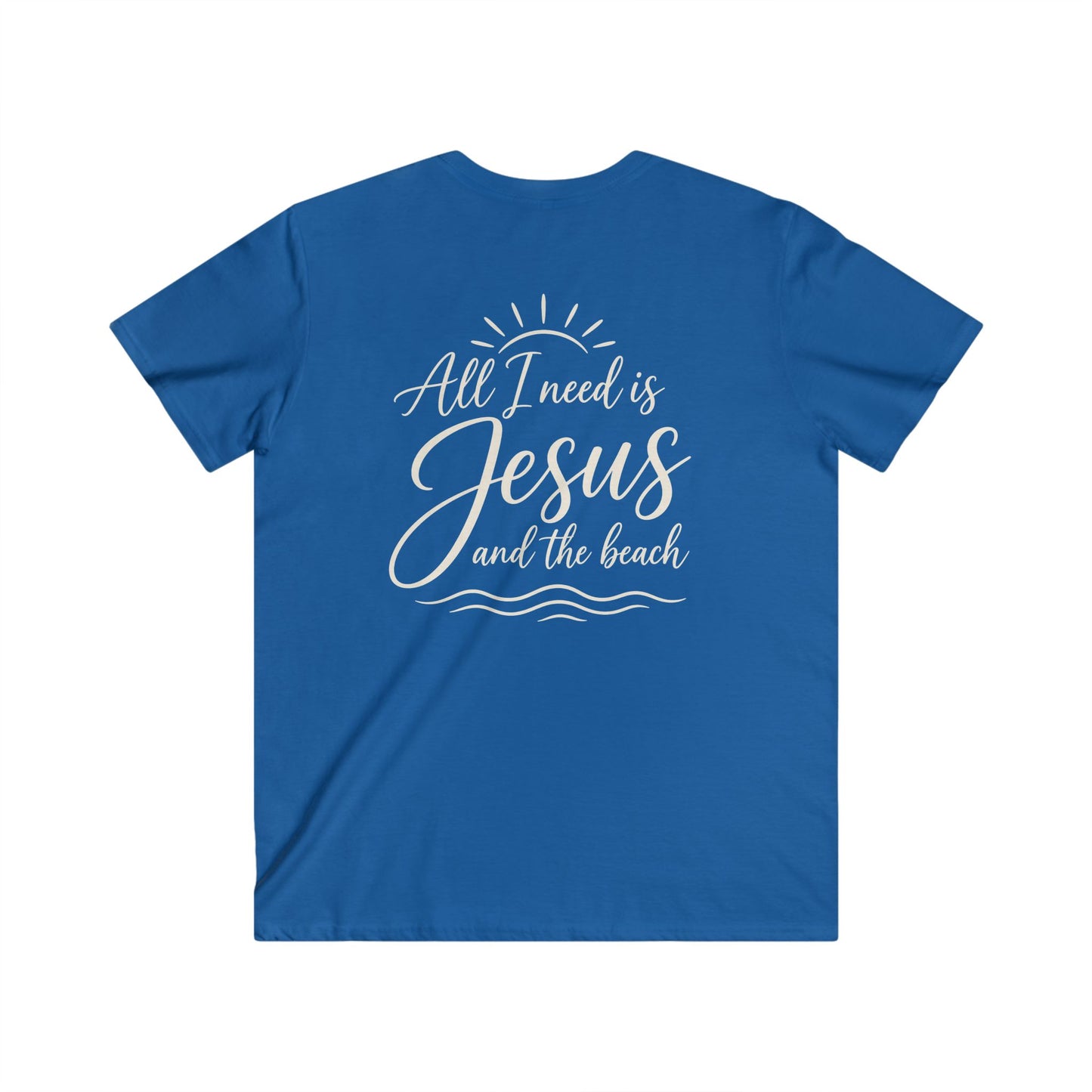 ALL I NEED IS JESUS AND THE BEACH F/B - V-NECK PREMIUM T-SHIRT
