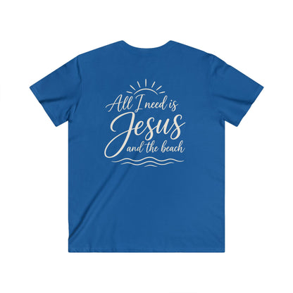 ALL I NEED IS JESUS AND THE BEACH F/B - V-NECK PREMIUM T-SHIRT