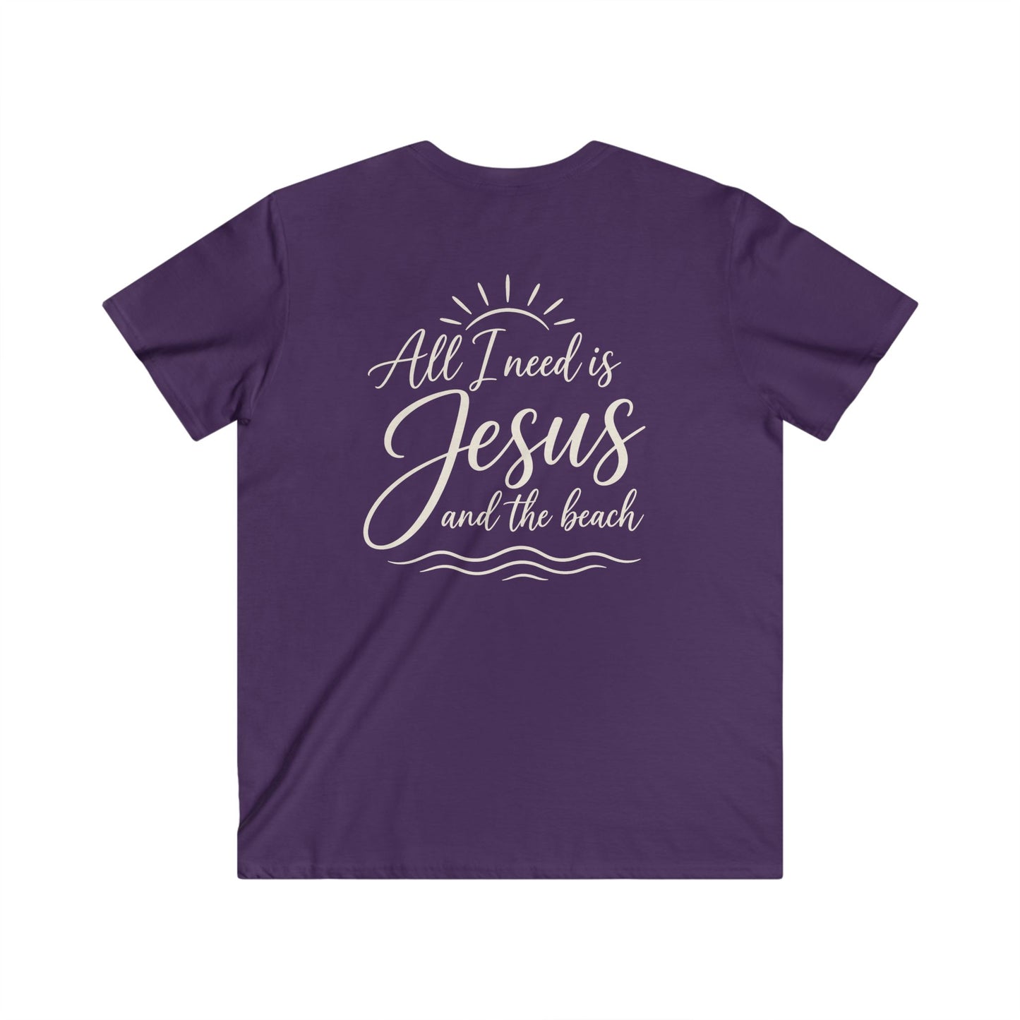 ALL I NEED IS JESUS AND THE BEACH F/B - V-NECK PREMIUM T-SHIRT