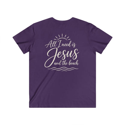 ALL I NEED IS JESUS AND THE BEACH F/B - V-NECK PREMIUM T-SHIRT