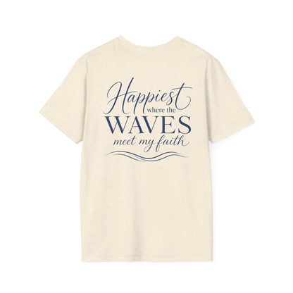 HAPPIEST WHERE THE WAVES MEET MY FAITH - PREIUM T-SHIRT