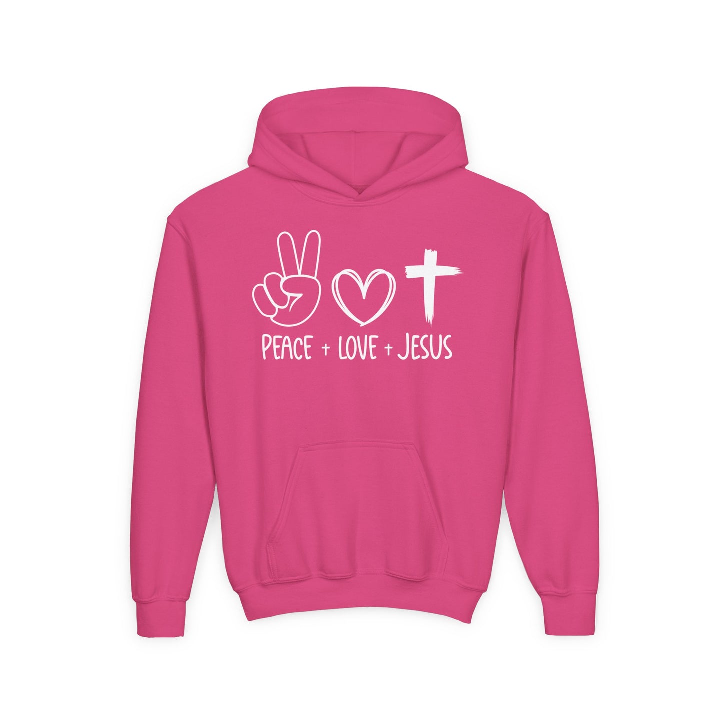 PEACE LOVE JESUS - YOUTH MEDIUM-HEAVY WEIGHT HOODIE