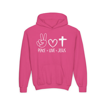 PEACE LOVE JESUS - YOUTH MEDIUM-HEAVY WEIGHT HOODIE