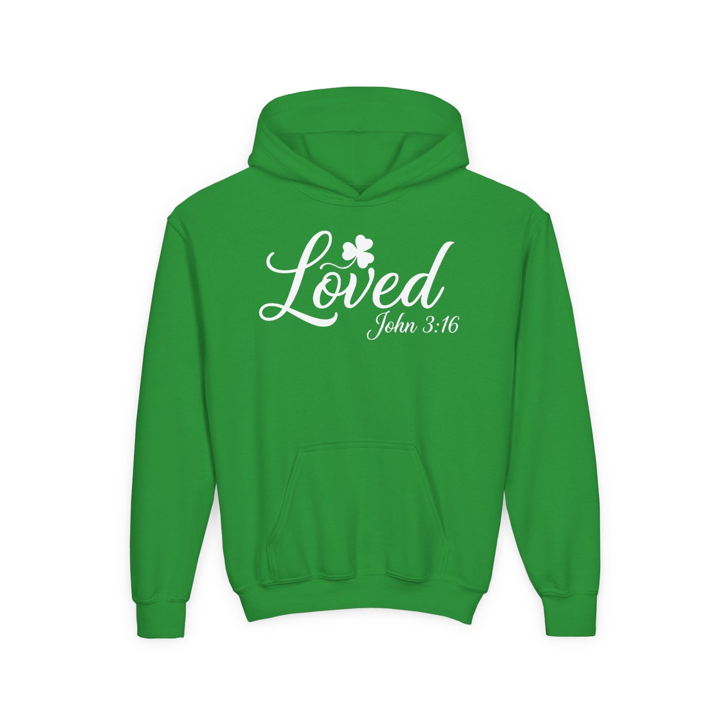 LOVED JOHN 3:16 - YOUTH MEDIUM-HEAVY WEIGHT HOODIE
