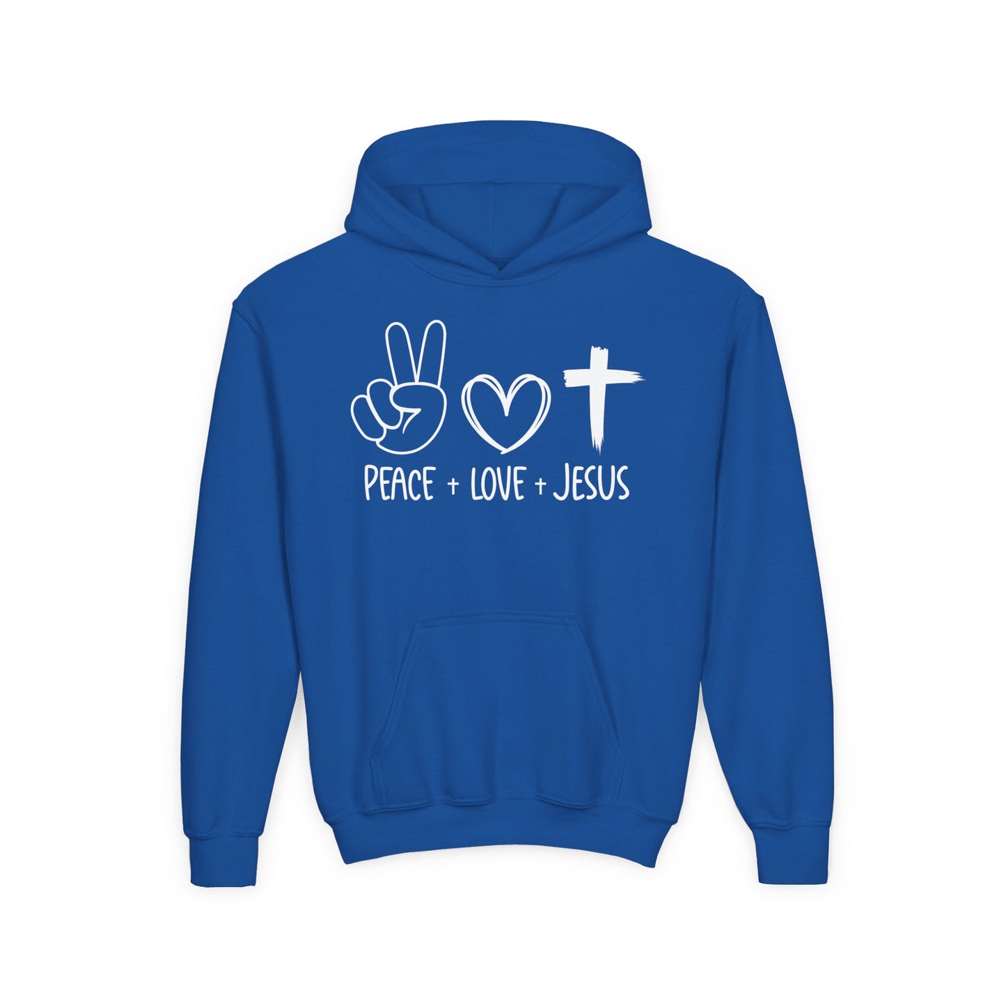 PEACE LOVE JESUS - YOUTH MEDIUM-HEAVY WEIGHT HOODIE