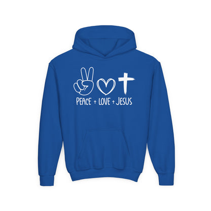 PEACE LOVE JESUS - YOUTH MEDIUM-HEAVY WEIGHT HOODIE