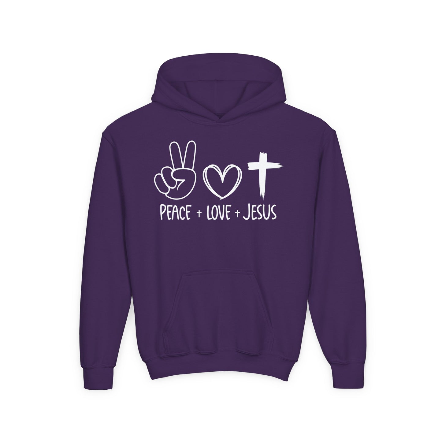 PEACE LOVE JESUS - YOUTH MEDIUM-HEAVY WEIGHT HOODIE