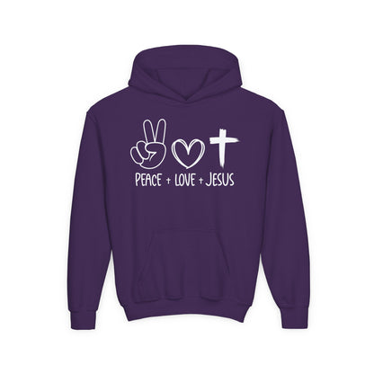 PEACE LOVE JESUS - YOUTH MEDIUM-HEAVY WEIGHT HOODIE