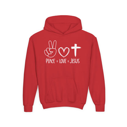 PEACE LOVE JESUS - YOUTH MEDIUM-HEAVY WEIGHT HOODIE