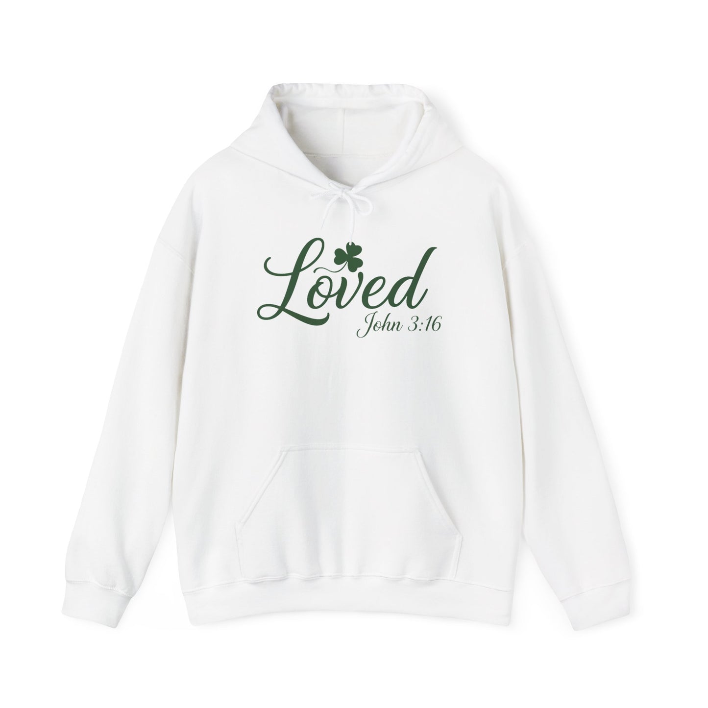Loved John 3:16 Hoodie – Christian Inspirational St. Patrick’s Clover Sweatshirt
