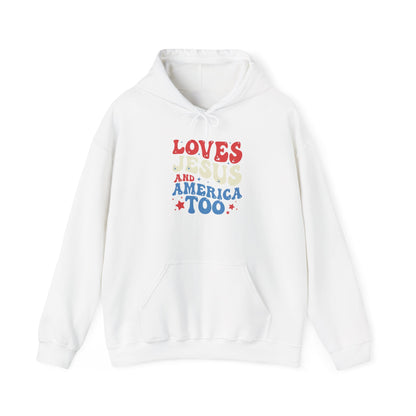 LOVES JESUS AND AMERICA TOO - MEDIUM-HEAVY WEIGHT HOODIE