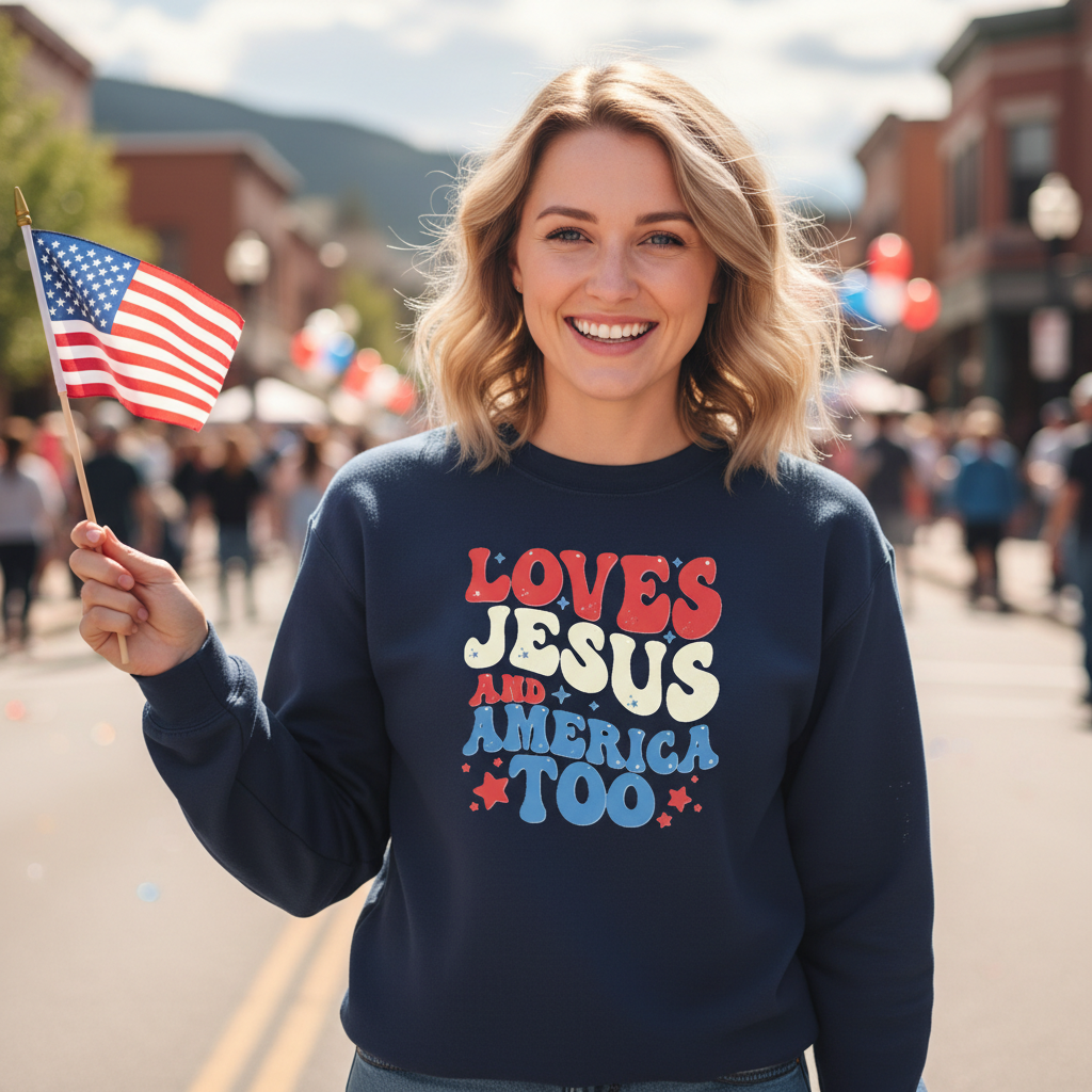 LOVES JESUS AND AMERICA TOO  MEDIUIM-HEAVY WEIGHT SWEATSHIRT