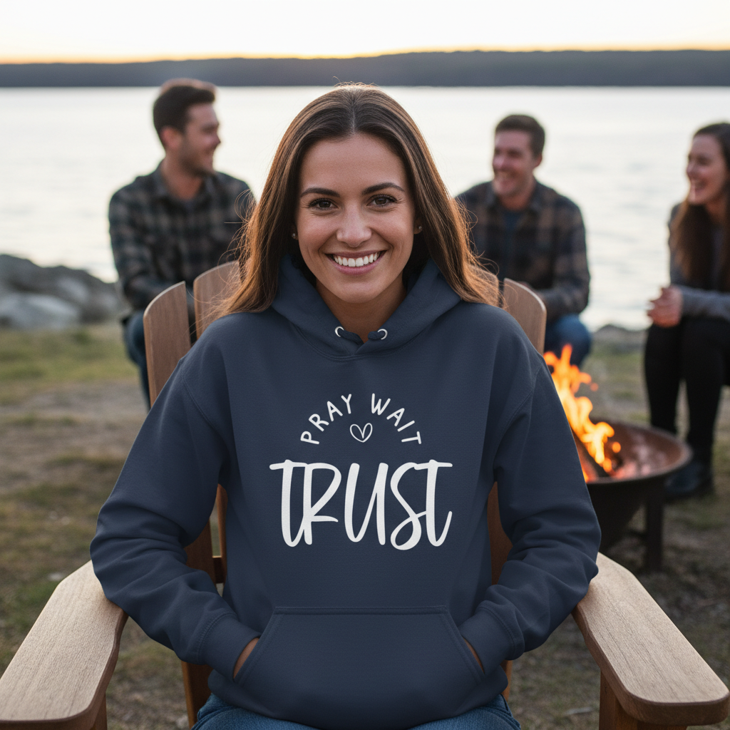 PRAY WAIT TRUST - MEDIUM-HEAVY WEIGHT HOODIE