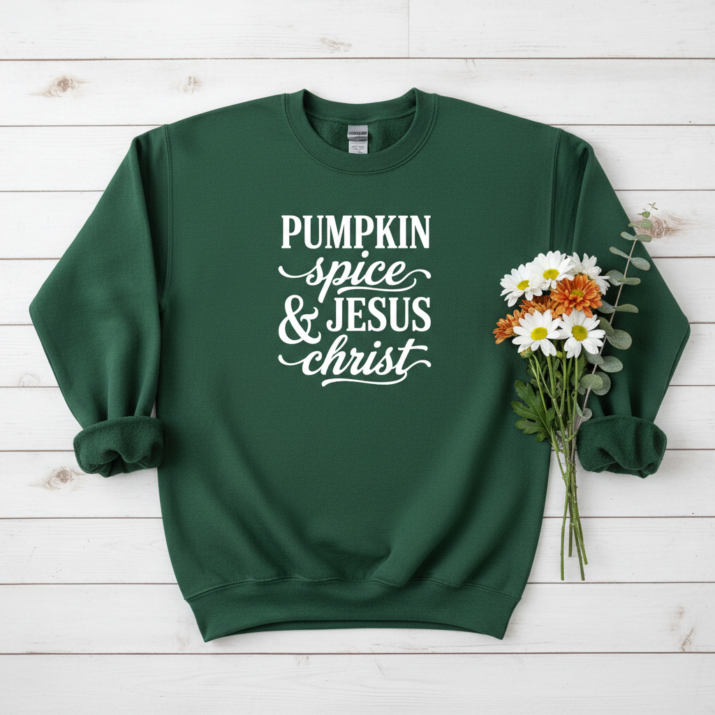 PUMPKIN SPICE AND JESUS CHRIST - MEDIUM-HEAVY WEIGHT SWEATSHIRT