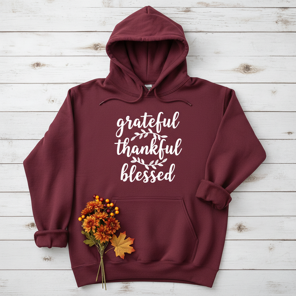GRATEFUL THANKFUL BLESSED - MEDIUM-HEAVY WEIGHT HOODIE