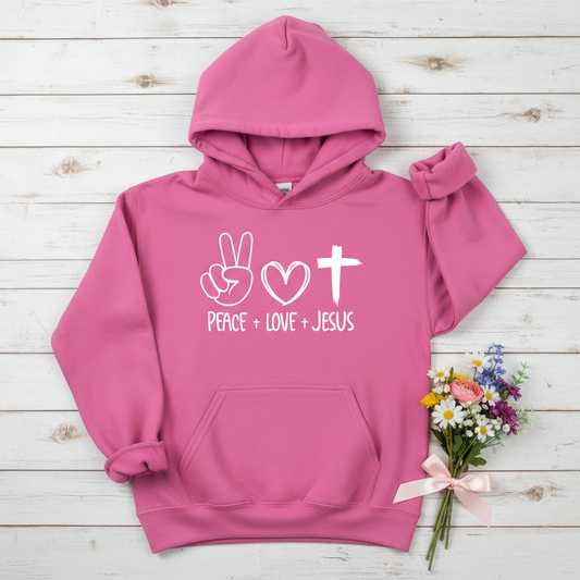 PEACE LOVE JESUS - YOUTH MEDIUM-HEAVY WEIGHT HOODIE