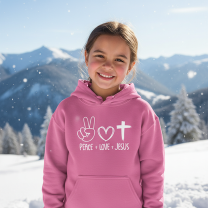 PEACE LOVE JESUS - YOUTH MEDIUM-HEAVY WEIGHT HOODIE