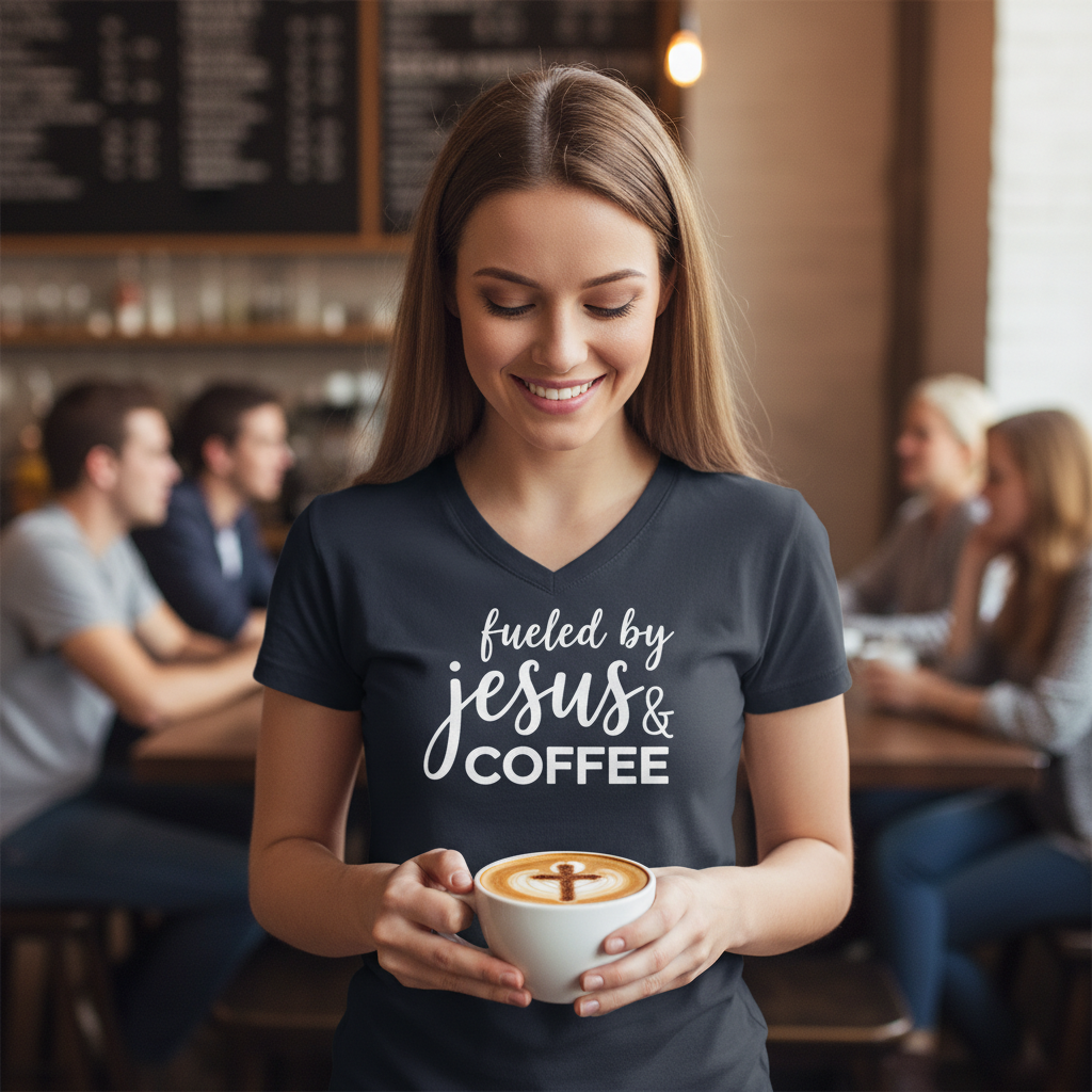 FUELED BY JESUS - V-NECK PREMIUM T-SHIRT