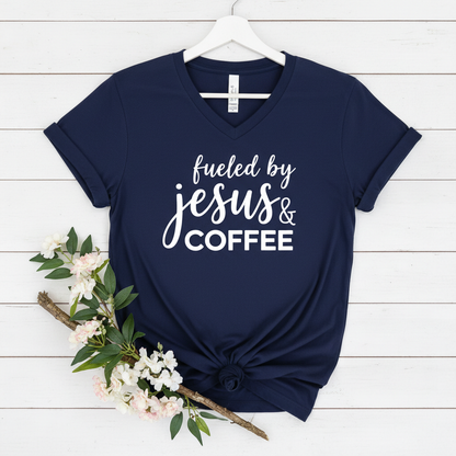 FUELED BY JESUS - V-NECK PREMIUM T-SHIRT