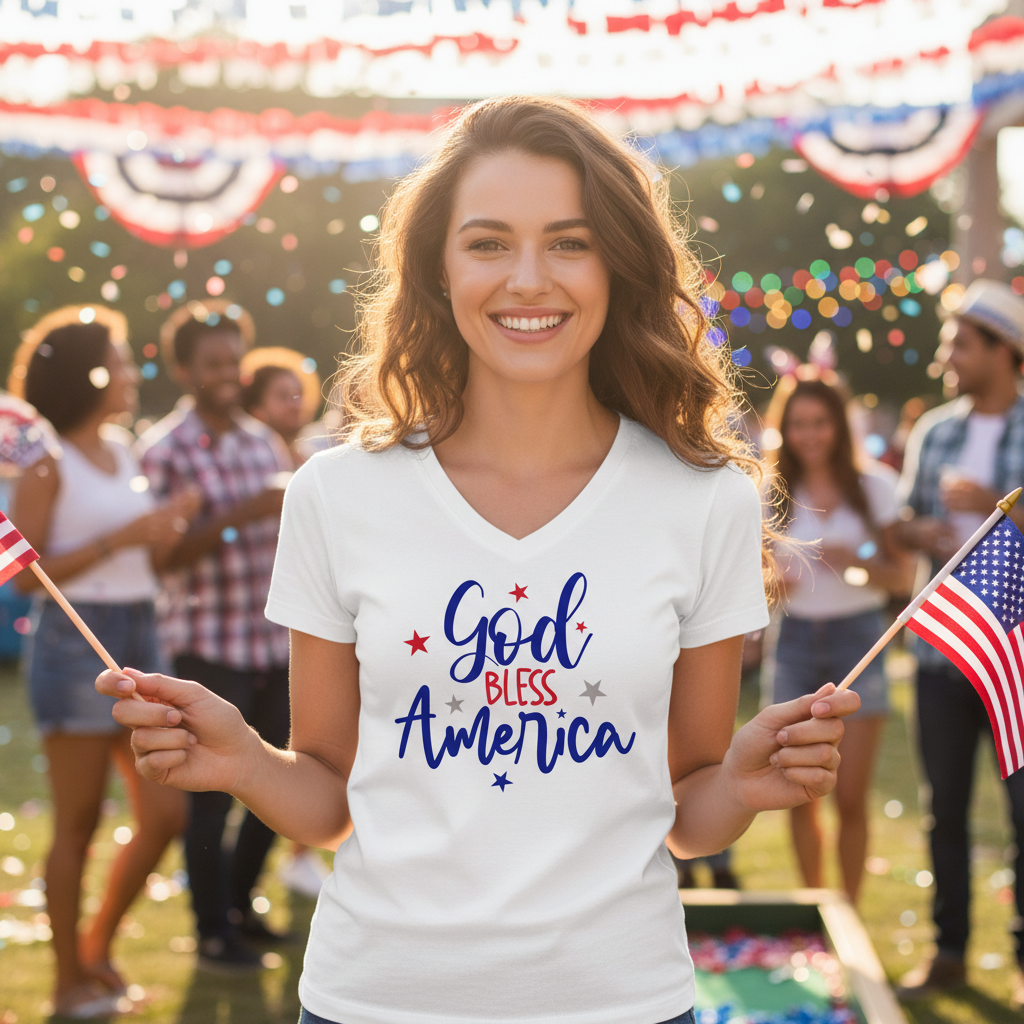 GOD BLESS AMERICA - V-NECK PREMIUM T-SHIRT