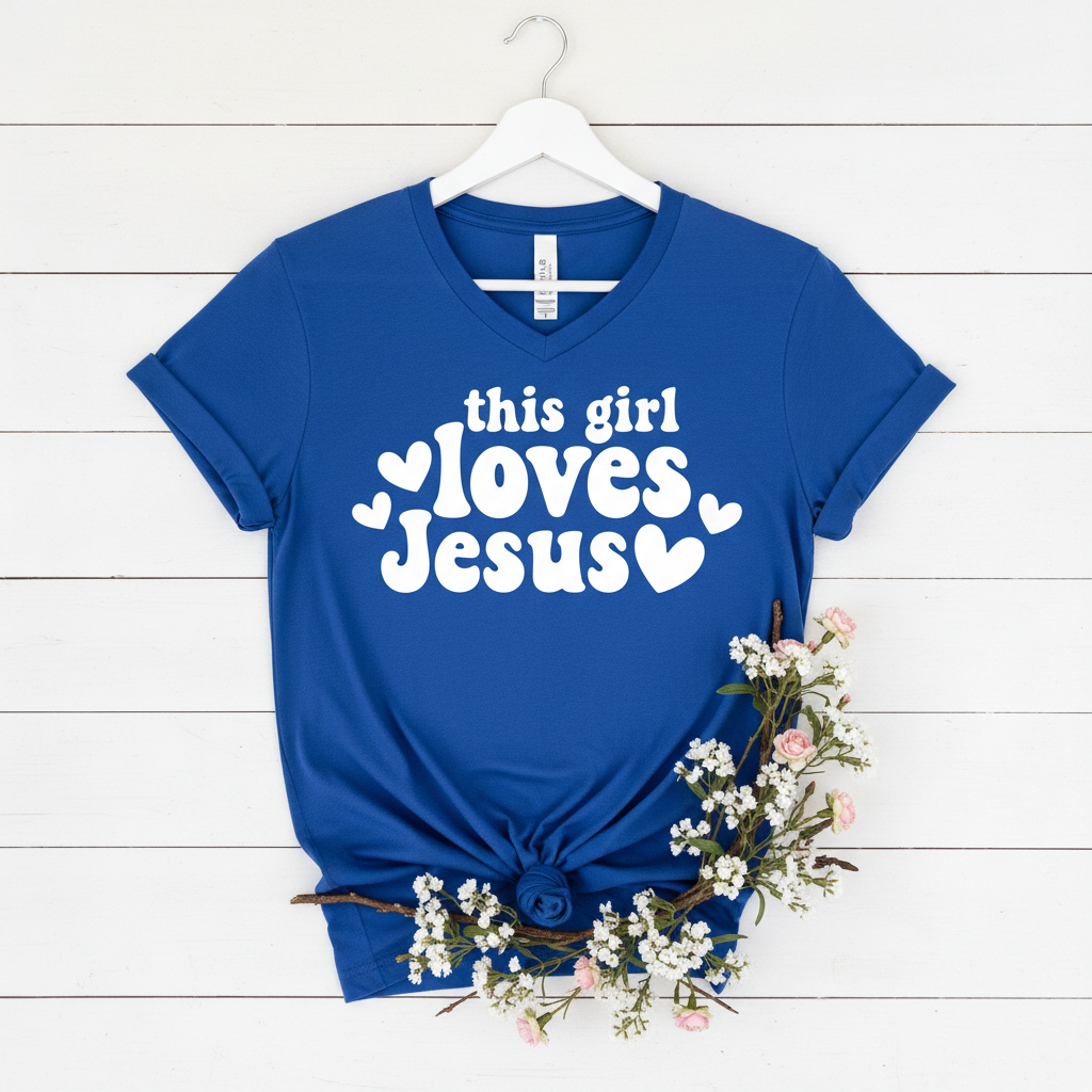 THIS GIRL LOVES JESUS - V-NECK PREMIUM T-SHIRT