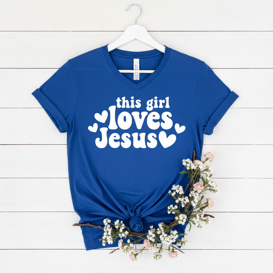 THIS GIRL LOVES JESUS - V-NECK PREMIUM T-SHIRT