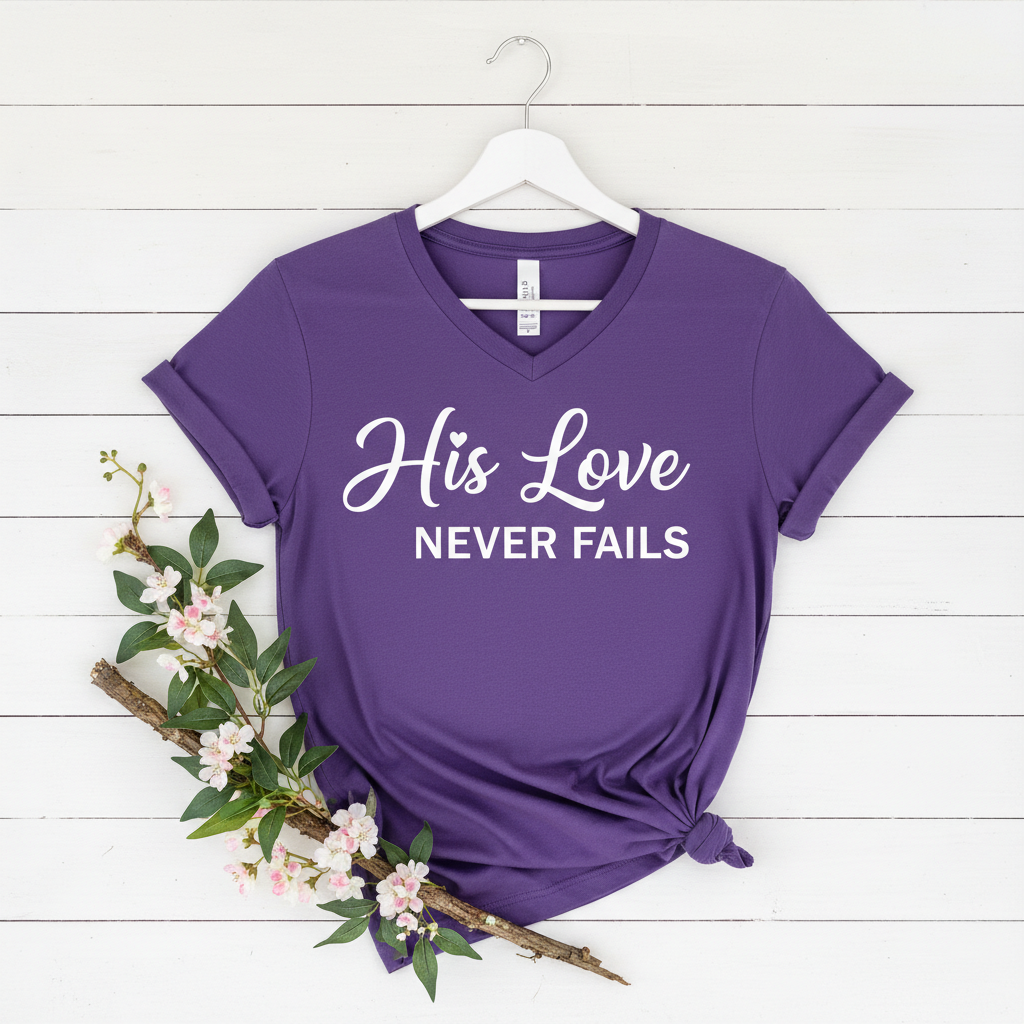 HIS LOVE NEVER FAILS - V-NECK PREMIUM T-SHIRT