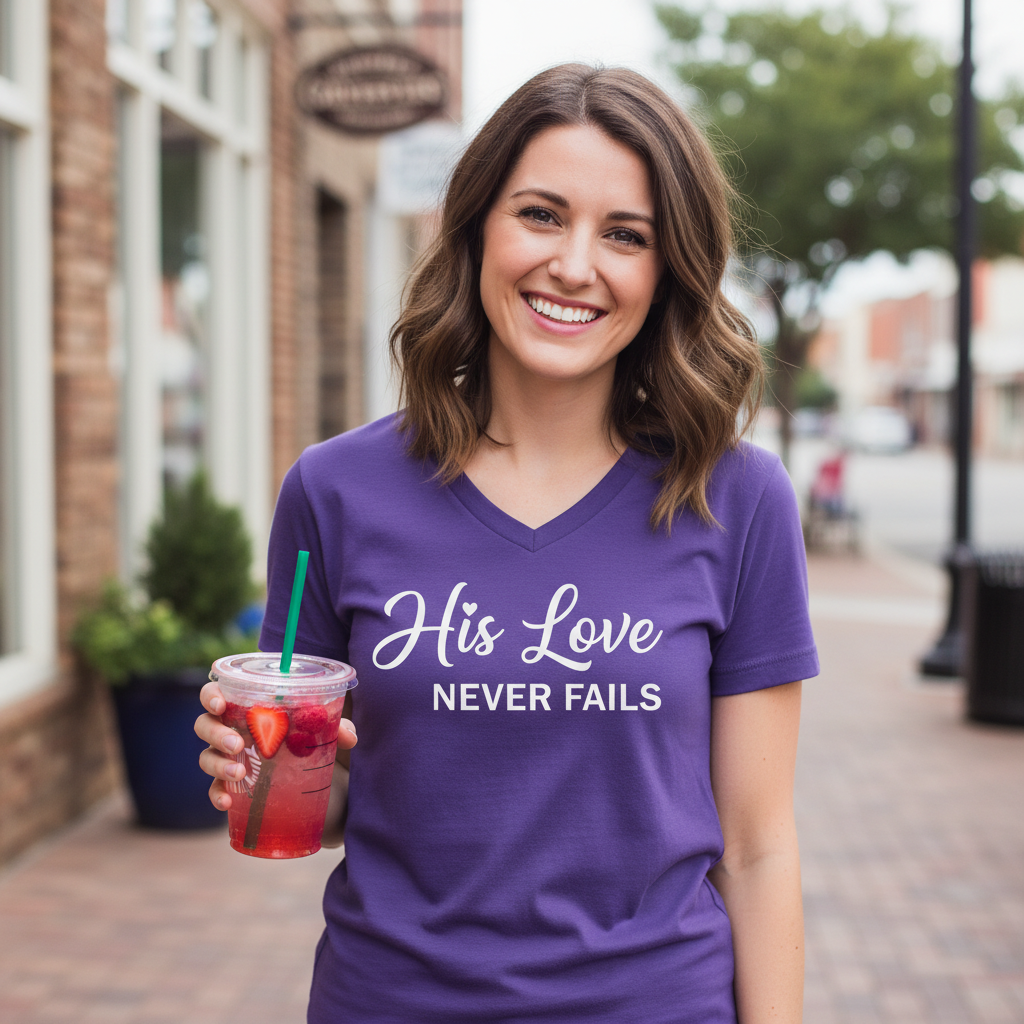 HIS LOVE NEVER FAILS - V-NECK PREMIUM T-SHIRT