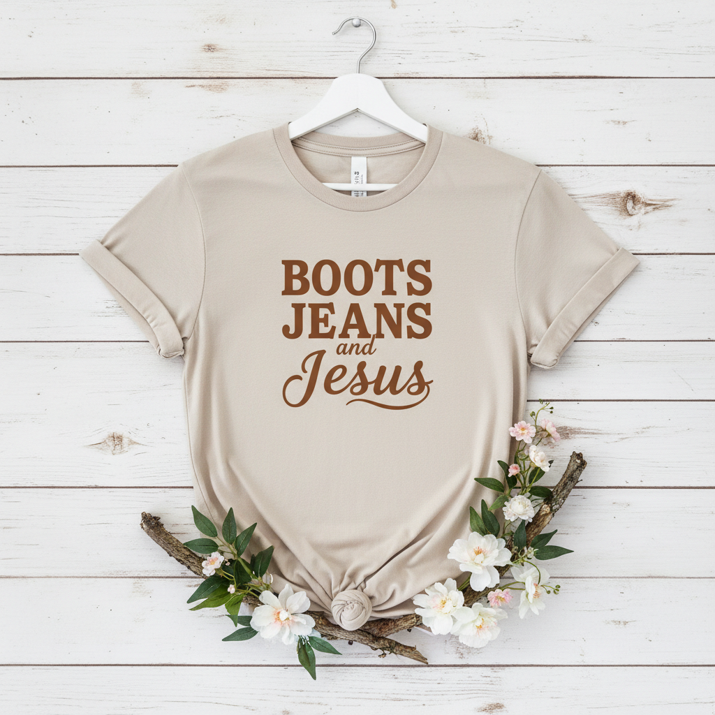 BOOT JEANS AND JESUS - PREMIUM T-SHIRT