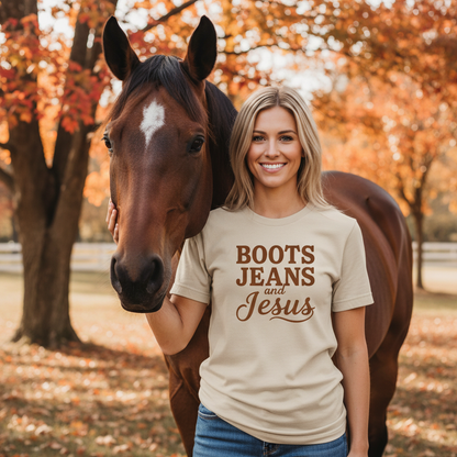 BOOT JEANS AND JESUS - PREMIUM T-SHIRT