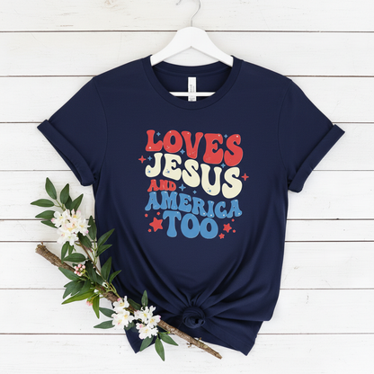LOVES JESUS AND AMERICA TOO - PREMIUM T-SHIRT