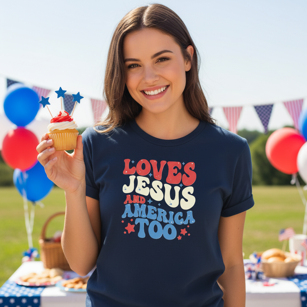 LOVES JESUS AND AMERICA TOO - PREMIUM T-SHIRT