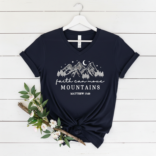 FAITH CAN MOVE MOUNTAINS - V-NECK PREMIUM T-SHIRT