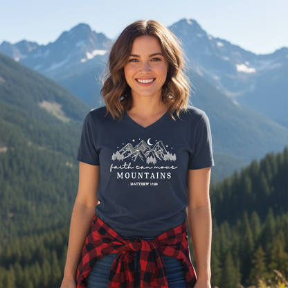 FAITH CAN MOVE MOUNTAINS - V-NECK PREMIUM T-SHIRT