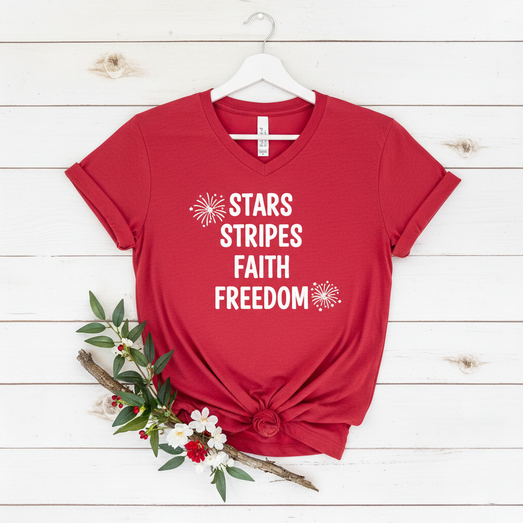 STARS STRIPES FAITH FREEDOM - V-NECK PREMIUM T-SHIRT