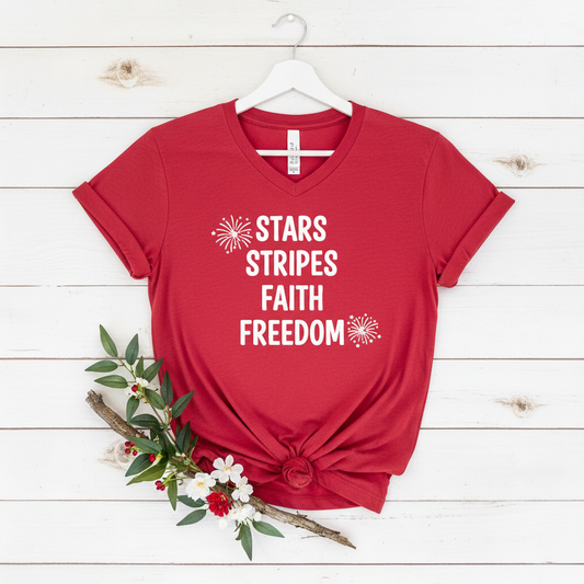 STARS STRIPES FAITH FREEDOM - V-NECK PREMIUM T-SHIRT