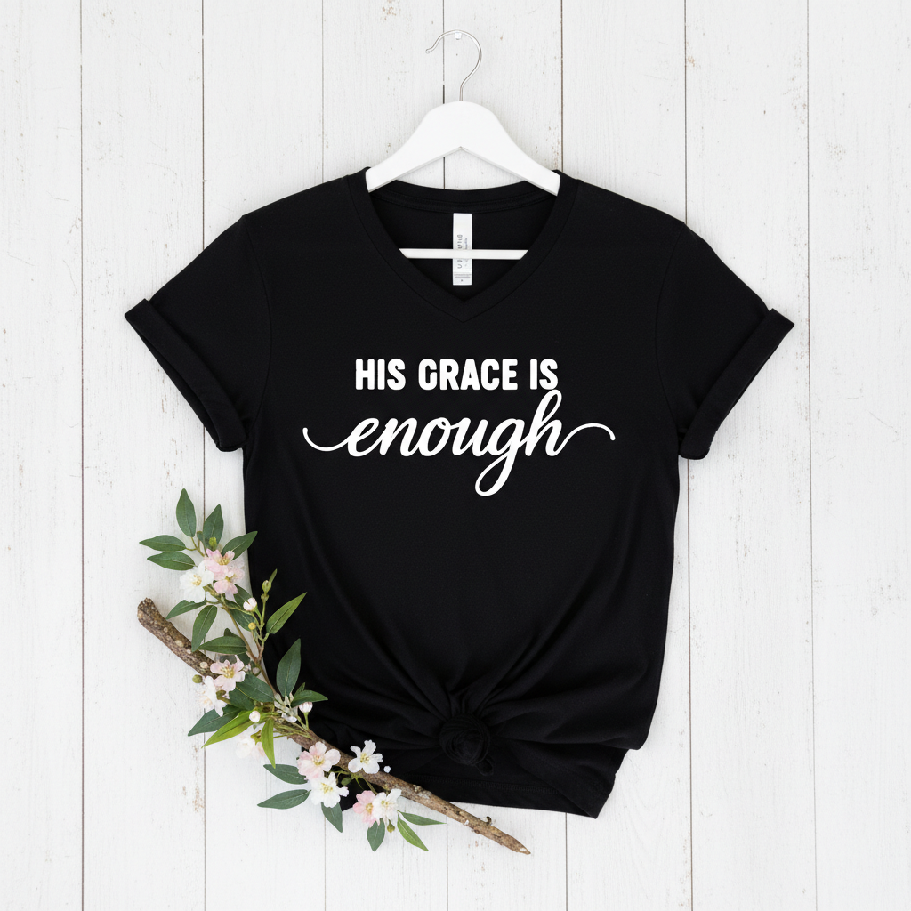 HIS GRACE IS ENOUGH -V-NECK PREMIUM T-SHIRT