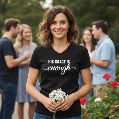 HIS GRACE IS ENOUGH -V-NECK PREMIUM T-SHIRT